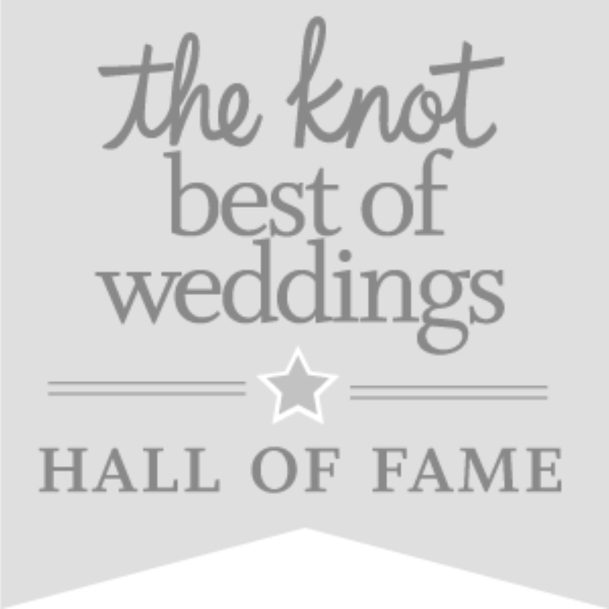 Decorative banner with the text "The Knot Best of Weddings Hall of Fame" and a star graphic in the center.