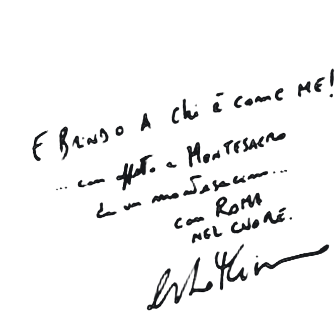 Handwritten note in black ink with Italian text, signed by Brando.