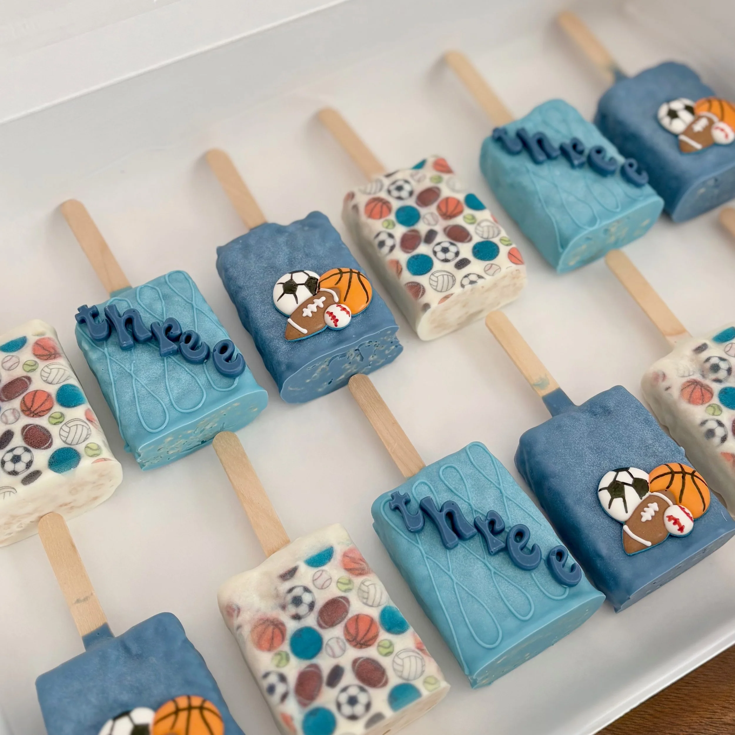 custom sport themed chocolate covered Rice Krispies