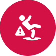 Red circular icon with a white figure skateboarding.