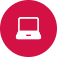 Icon of a laptop computer in white on a pink circular background