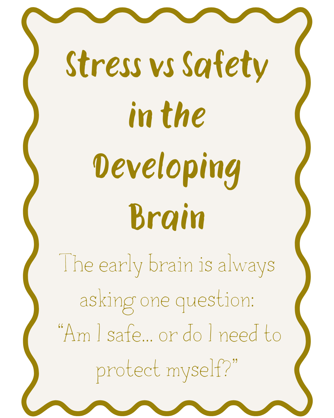 Text reading “Stress vs Safety in the Developing Brain” with calming background imagery.