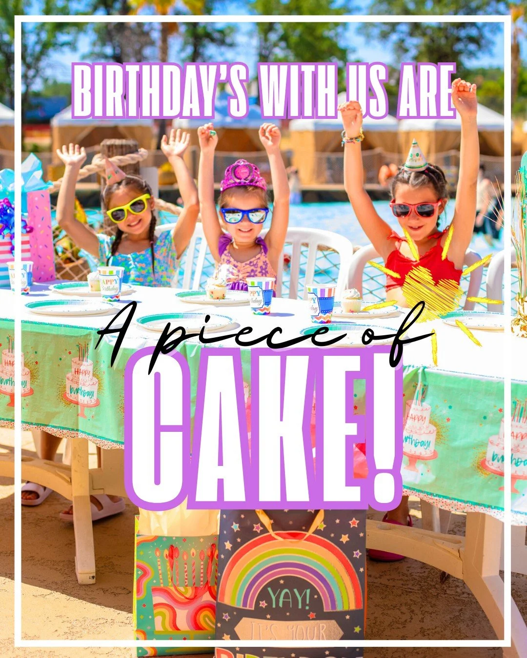🎂 Summer birthdays are cool. Summer birthdays with waterslides? EPIC! 🌊🔥

Try our exclusive shaded birthday area, pre‑decorated for party fun. Sit back and relax while the kids play &mdash; When you book a birthday package, your party area is rese