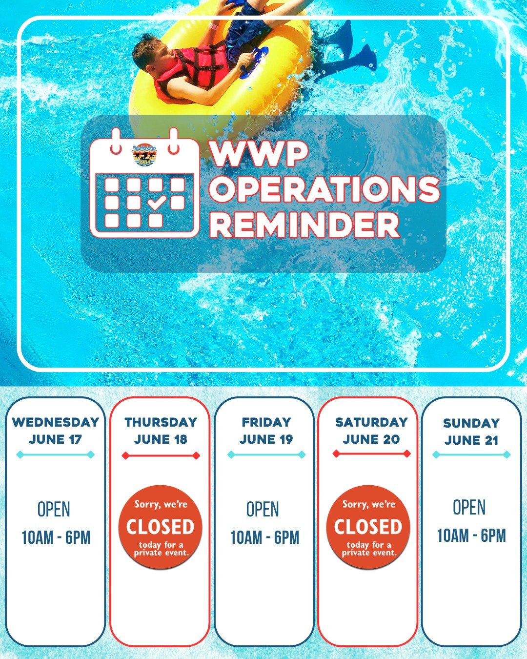 📅If you haven't looked our calendar for this week, please be aware that we are closed to the public on Thursday, June 18 &amp; Saturday, June 20. 

Aaand that's a wrap on operations reminders and scheduled closures until back-to-school time! Nothing