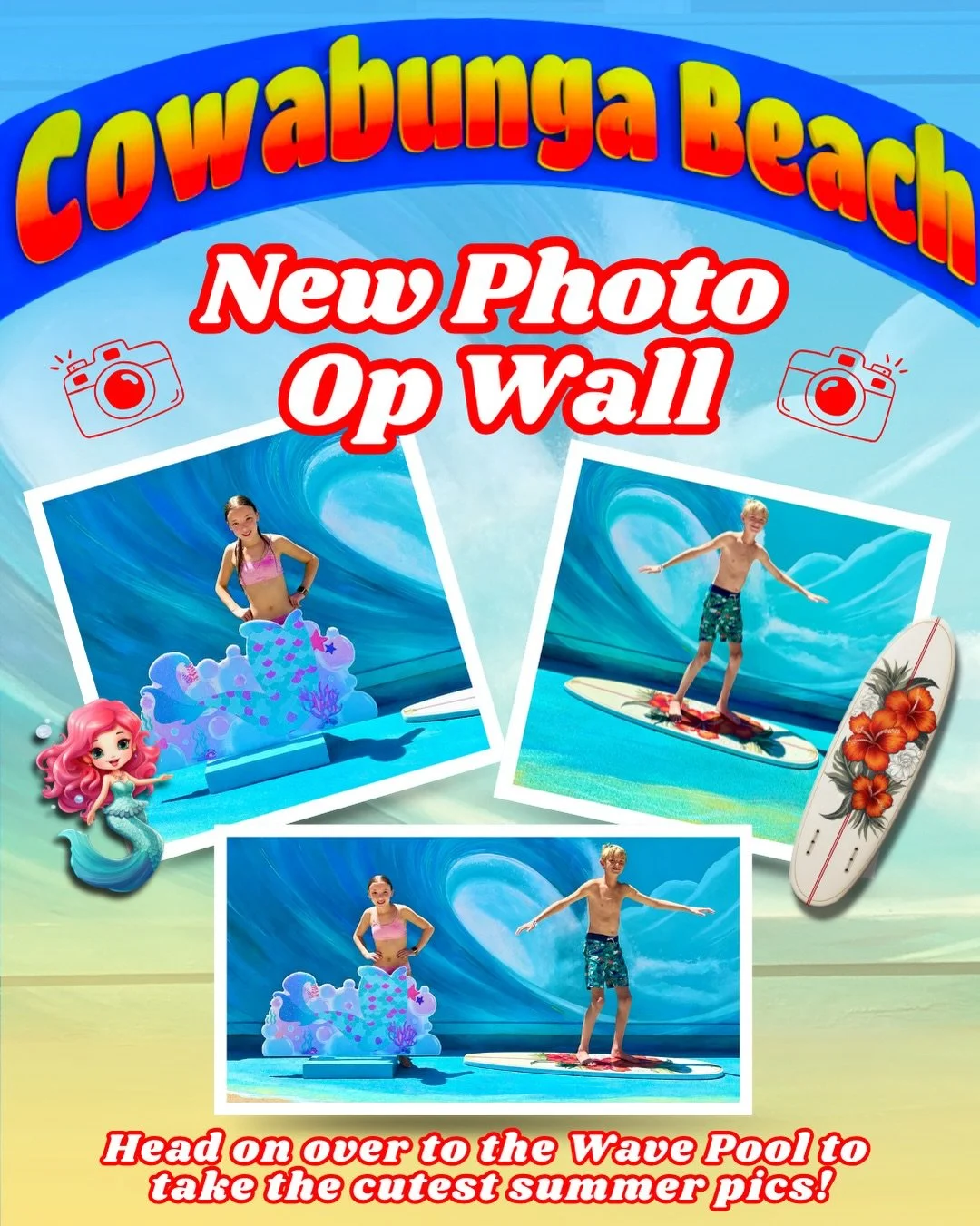 🚨 New backdrop alert! 

🎨 Our new mural by local artist @jessejentzen is ready for your close-up! 
📸 Head on over to the wave pool to capture the cutest summer memories! 

🙏🏼 A huge thank you to Jesse for creating this special space. 

#waterwor
