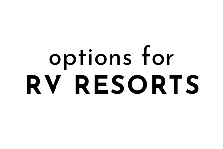 Text reading 'Options for RV Resorts' in black font on a white background. Image is a link to a list of nearby RV lodging options in Redding, CA.