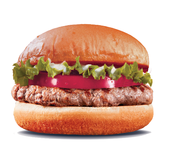 Close-up of a burger with lettuce, tomato, hamburger patty, and a bun.
