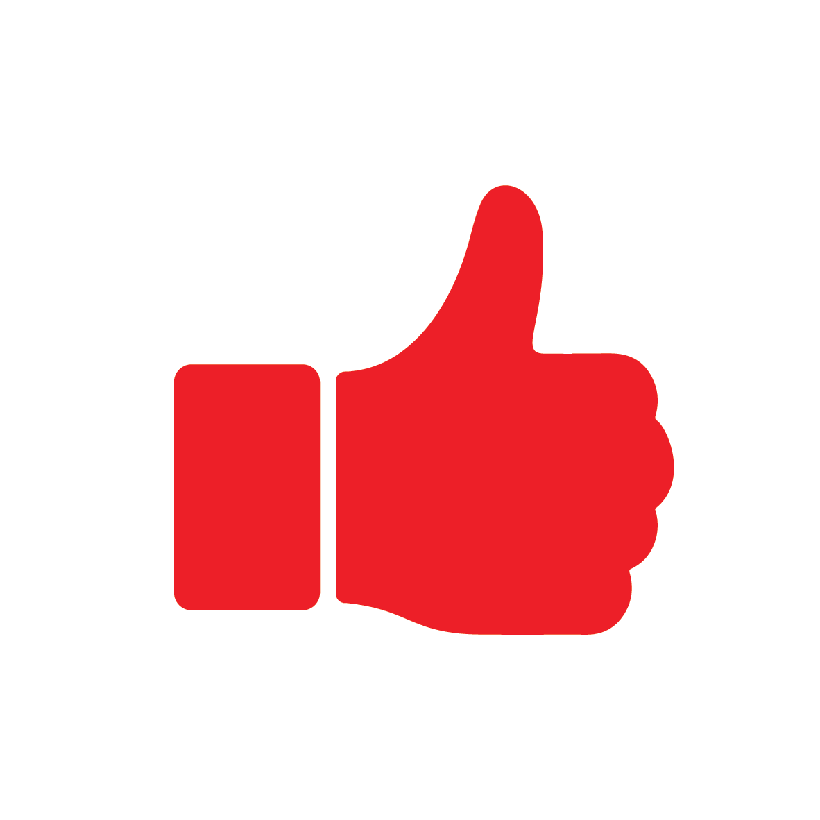 Red thumbs-up icon on a white background.