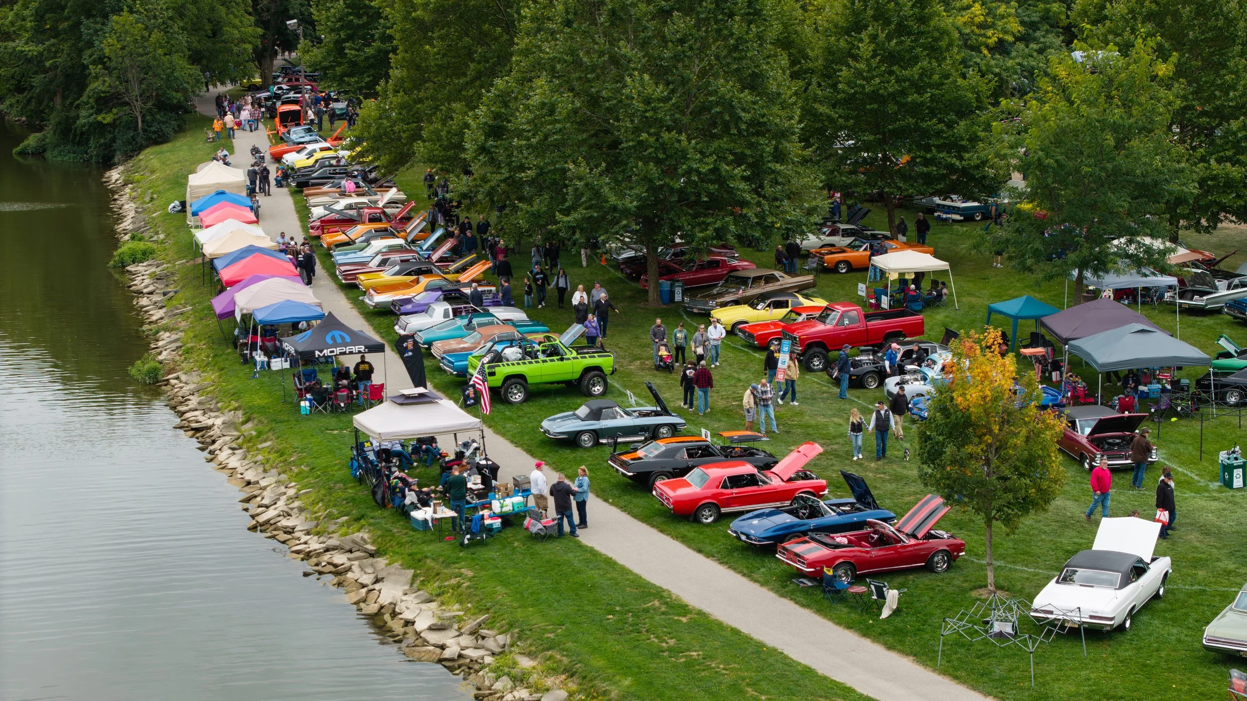 Drone aerial photo of runners participating in the CRIM Festival of Races in Flint, Michigan, capturing the scale and energy of the event.