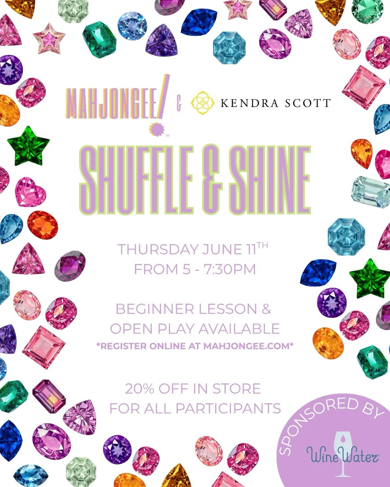 Join @kendrascott &amp; I for Shuffle and Shine at Kendra Scott (Downtown Charleston) on Thursday, June 11th from 5 - 7:30pm. Both a beginner lesson &amp; open play will be available! Registration is available through my website (mahjongee.com). 💎 ✨