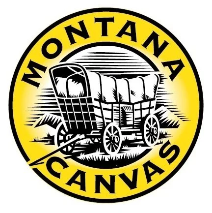 Montana Canvas logo featuring a covered wagon in black and yellow