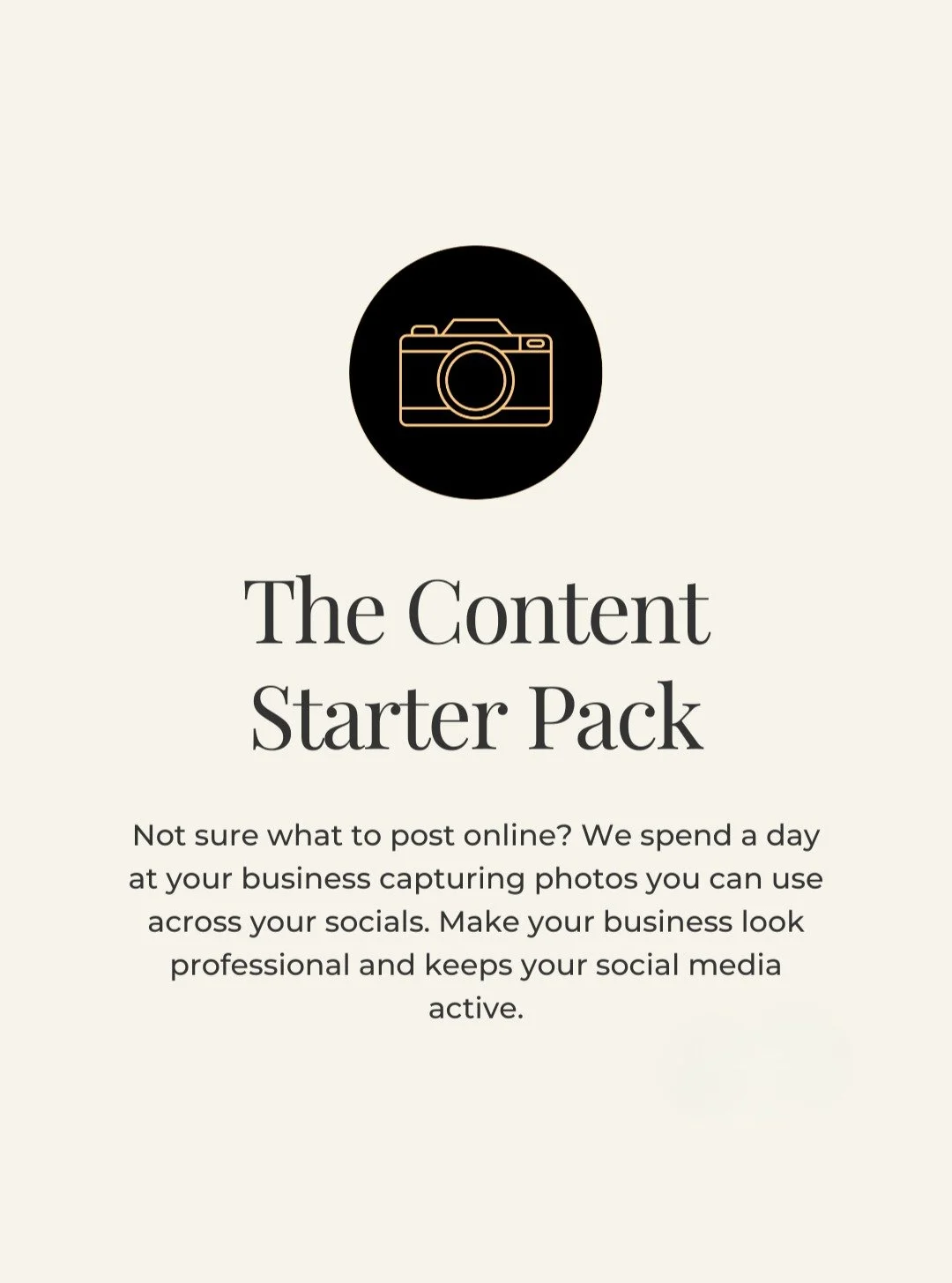 Struggling to keep your socials active?
The Content Starter Pack gives you a bank of fresh, professional photos taken on site at your business, ready for posting all month long.

Show up online with ease &mdash; and let your customers see what you do