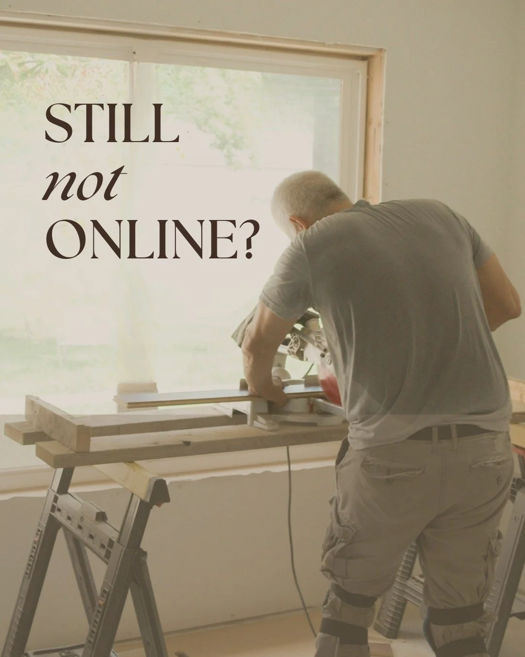 STILL NOT ONLINE?

New Year&rsquo;s promise to myself:
&ldquo;It&rsquo;s time to get my word of mouth business into the digital age.&rdquo;

If you&rsquo;re still relying only on referrals or repeat work, it might be time to think bigger. 

A simple,