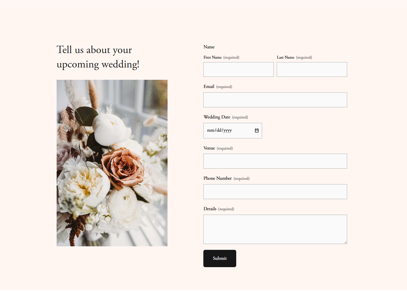 Wedding flower bouquet with white and blush roses on a window sill.