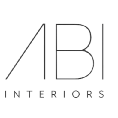 Logo for ABI Interiors with stylized text and a black background.