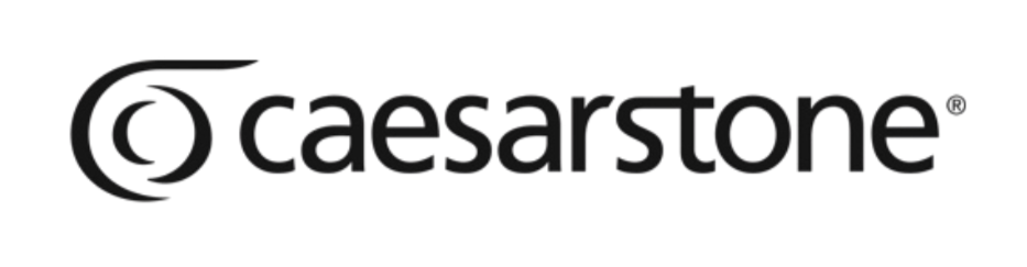 Black background with the white logo and text for Cesarstone at the top