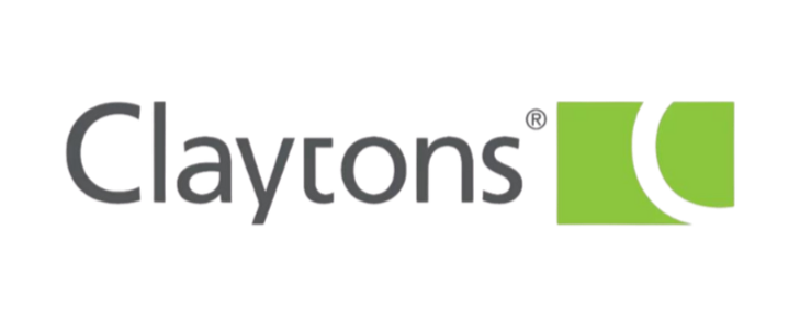 Clayon's logo with stylized text and green graphic element.