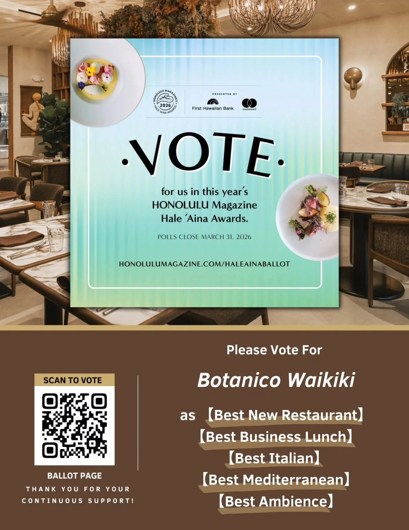 Mahalo for all the continued support from our amazing guests and community.

If you&rsquo;ve enjoyed your experience with us, we would truly appreciate your vote for Botanico Waikiki in this year&rsquo;s Hale &lsquo;Aina Awards.

Please vote for us i