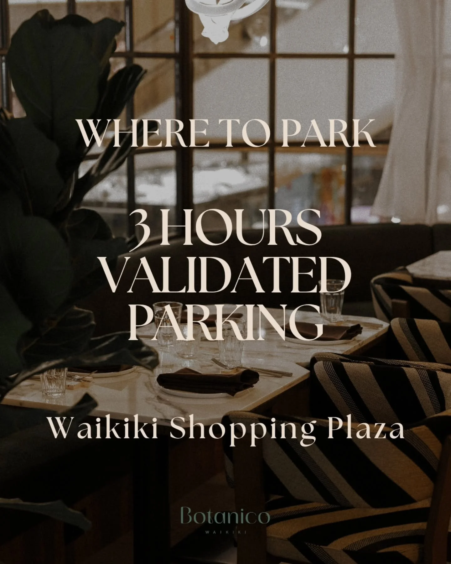 Enjoy up to 3 hours of validated parking at Waikiki Shopping Plaza.  The parking entrance is located on Lauula Street.

Business Hours
Lunch 11:30 AM &ndash; 3:00 PM
Happy Hour 3:00 PM &ndash; 5:00 PM
Dinner 5:00 PM &ndash; 10:00 PM (Last Call)

Rese