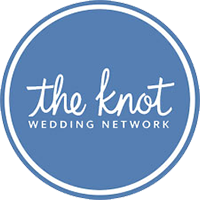 Circular logo with blue background and white text that reads 'the knot WEDDING NETWORK'