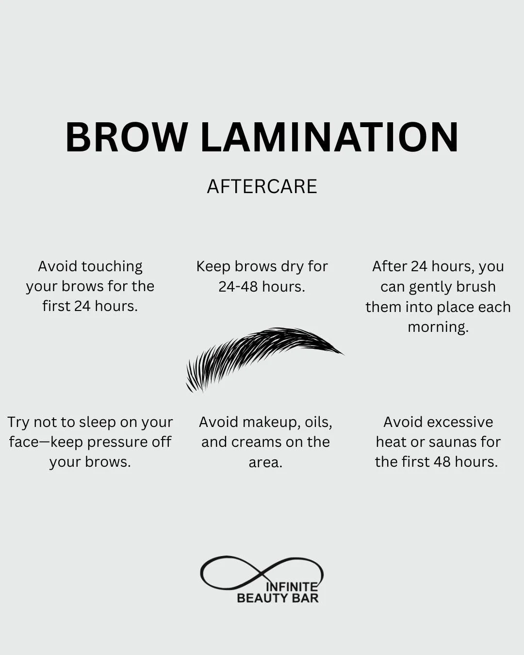 Fresh, fluffy, and lifted ✨ Brow Lamination gives your brows that soft, styled look with zero daily effort. Just follow these quick aftercare tips to keep them looking their best! 🤎

Book your brow glow-up at Infinite Beauty Bar ⬇️
📍Infinite Beauty