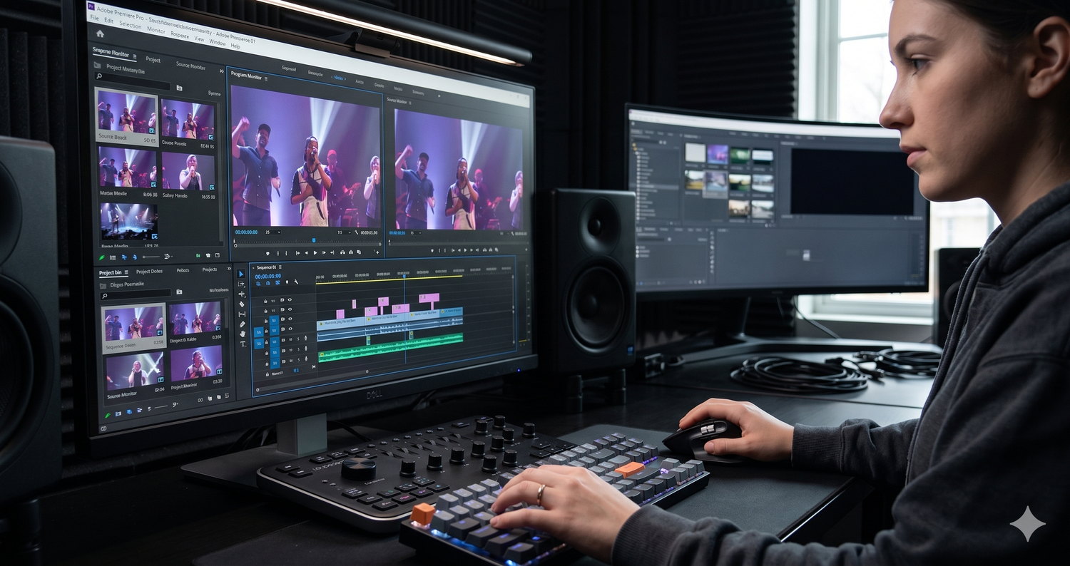Video editing on two monitors