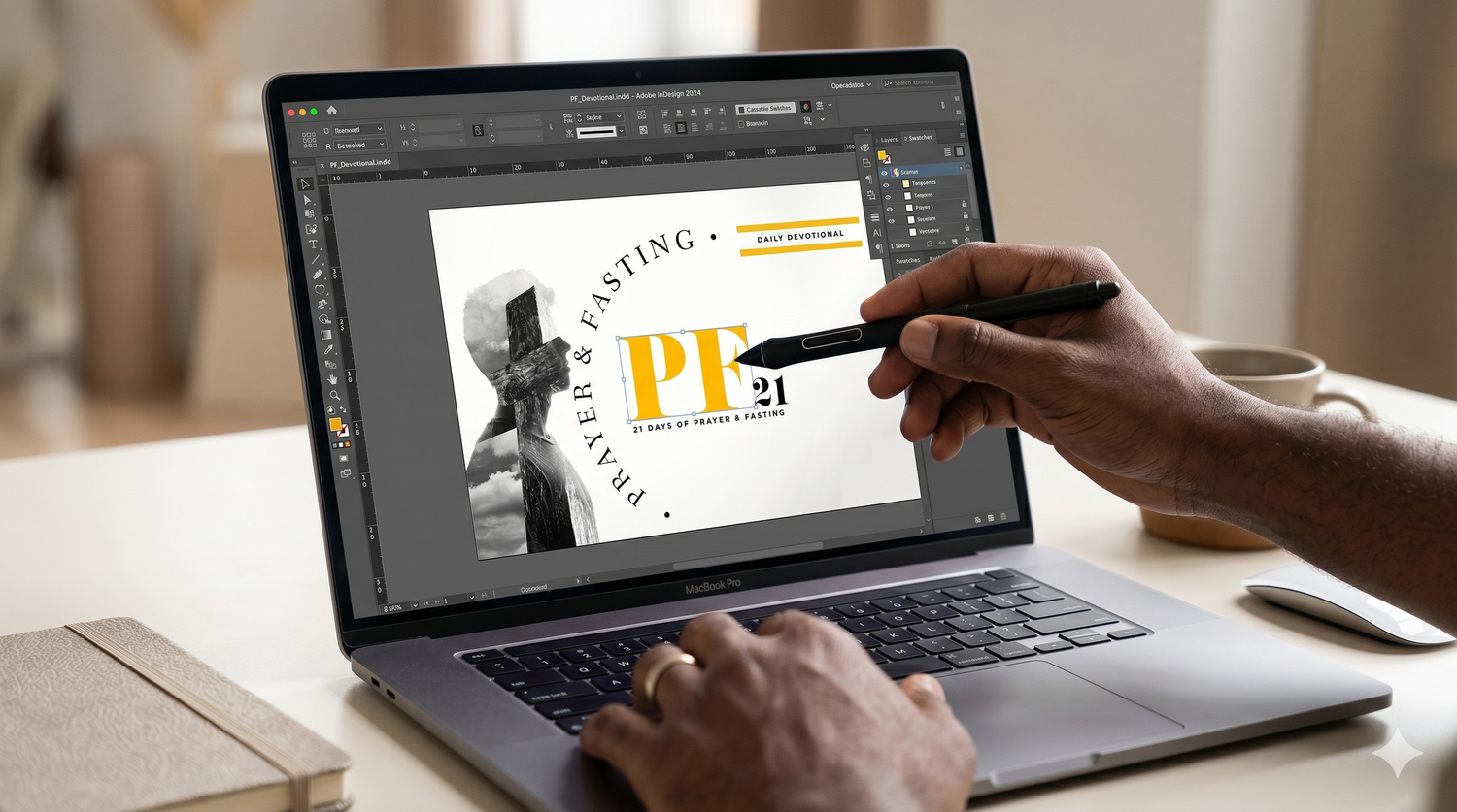 Designing church graphics on a laptop