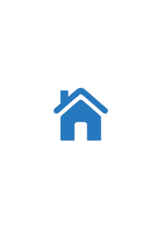 Blue house icon with a roof and door