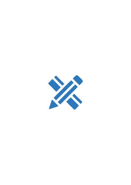 A blue icon with a pencil, ruler, and paintbrush crossed in a design representing creativity or design.