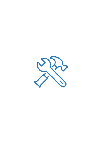 Icon of a wrench and screwdriver crossed in blue outline.