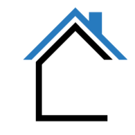 Icon of a house with a blue roof and black walls