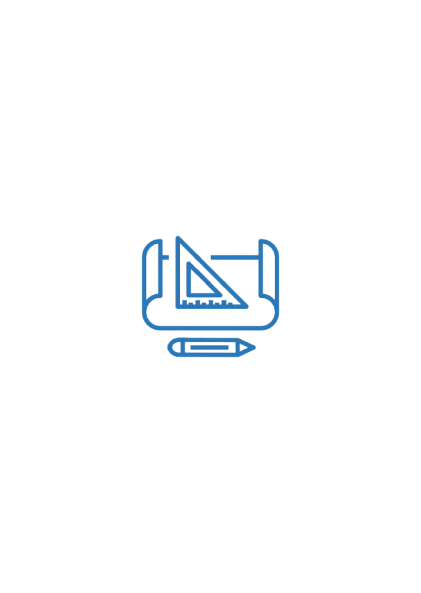 Icon of a blueprint with a triangle ruler and a pencil, representing design or planning.