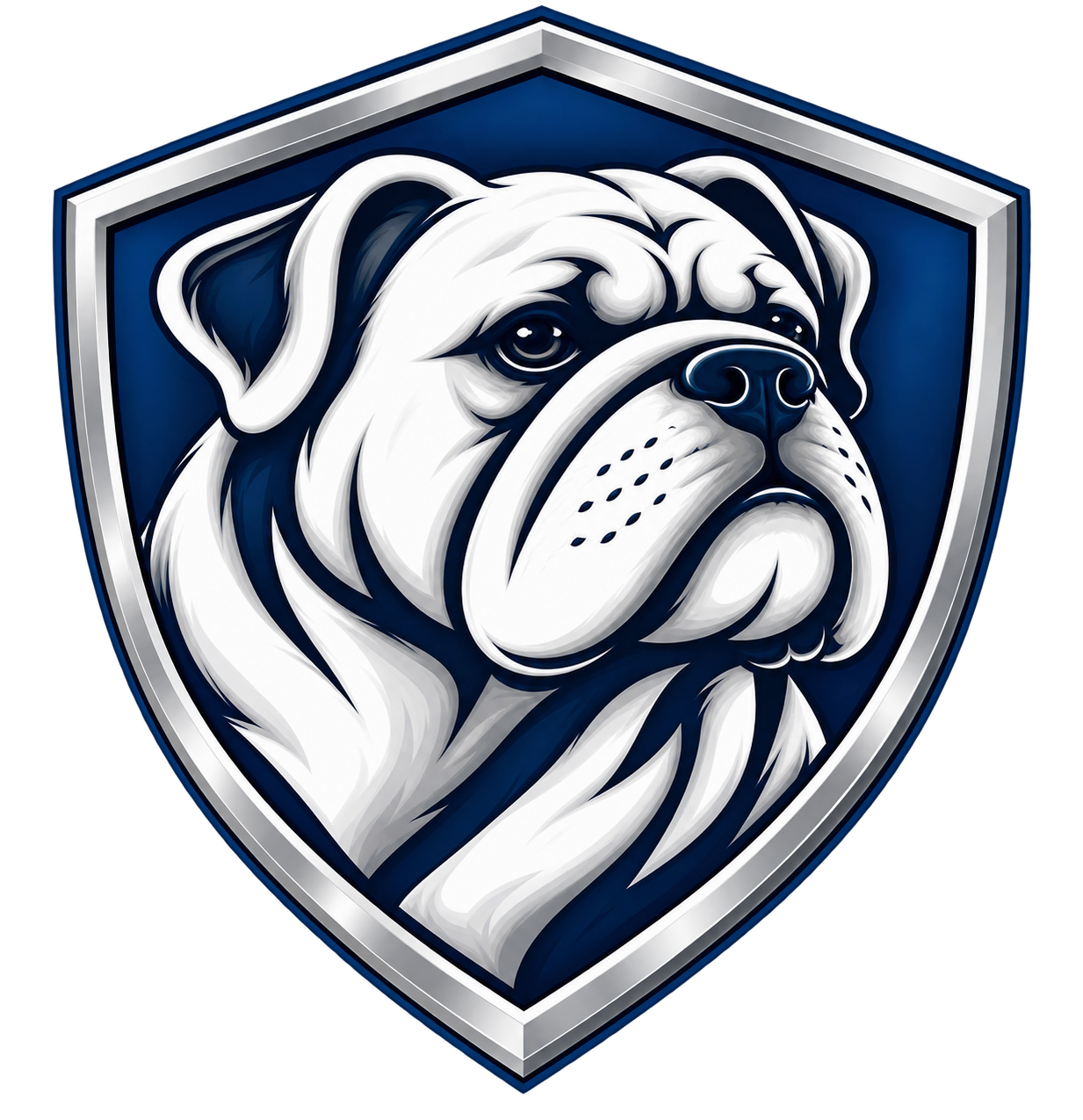 Bulldog Protection FIlms logo in white and dark blue, set against a shield-shaped background with a metallic silver border.