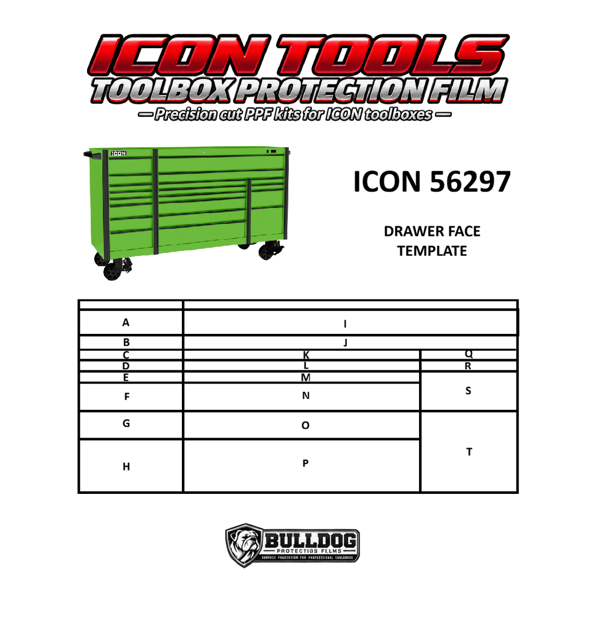 73" 20 DRAWER TRIPLE BANK ICON ROLL CAB PROTECTION FILM KIT