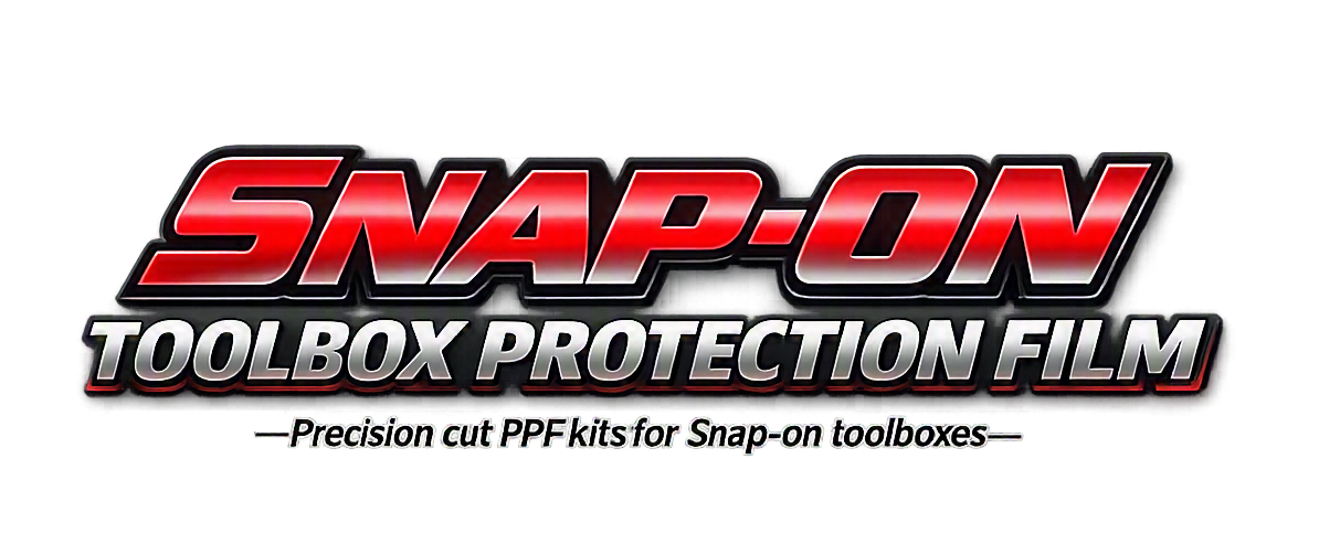 Logo for Snap-On Toolbox Protection Film with text indicating it is for precision cut PPF kits for Snap-on toolboxes.