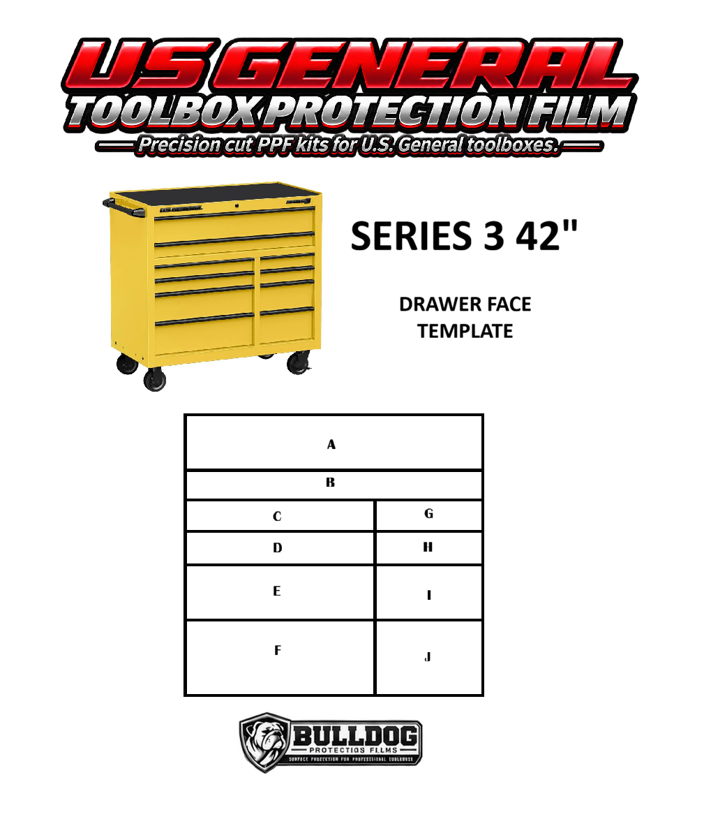 42" DOUBLE BAY 10 DRAWER SERIES 3 ROLL CAB PROTECTION FILM KIT