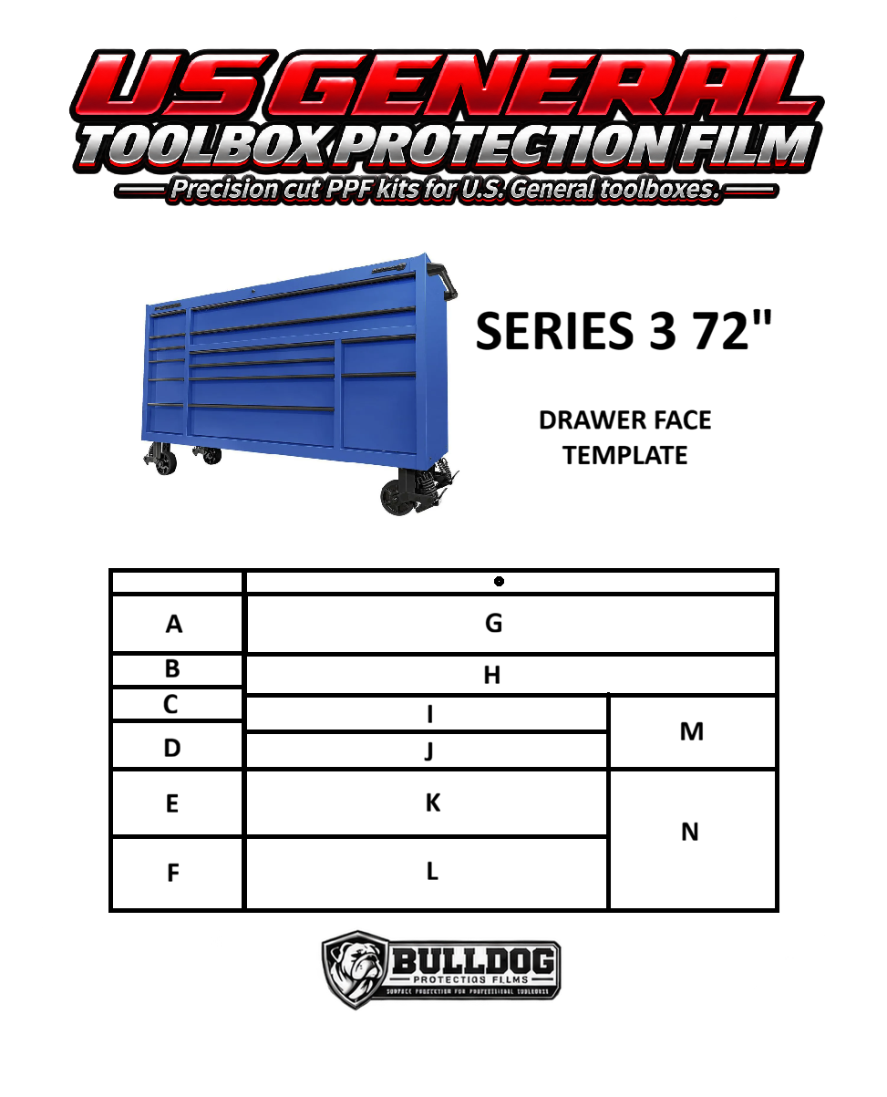 72" TRIPLE BAY 14 DRAWER SERIES 3 ROLL CAB PROTECTION FILM KIT