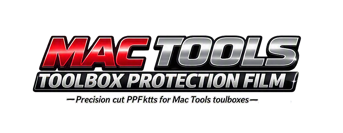 Logo for MAC Tools Toolbox Protection Film with text indicating precision cut PPF for Mac Tools tolbxes.
