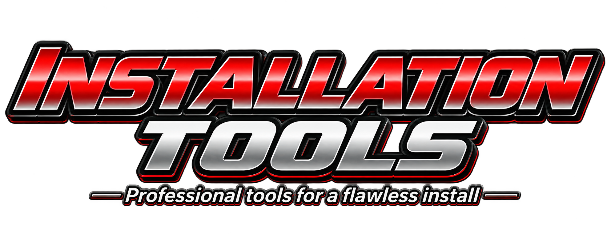 Logo with the words 'Installation Tools' in bold red and white letters with black and red outlines, and the tagline 'Professional tools for a flawless install' underneath.