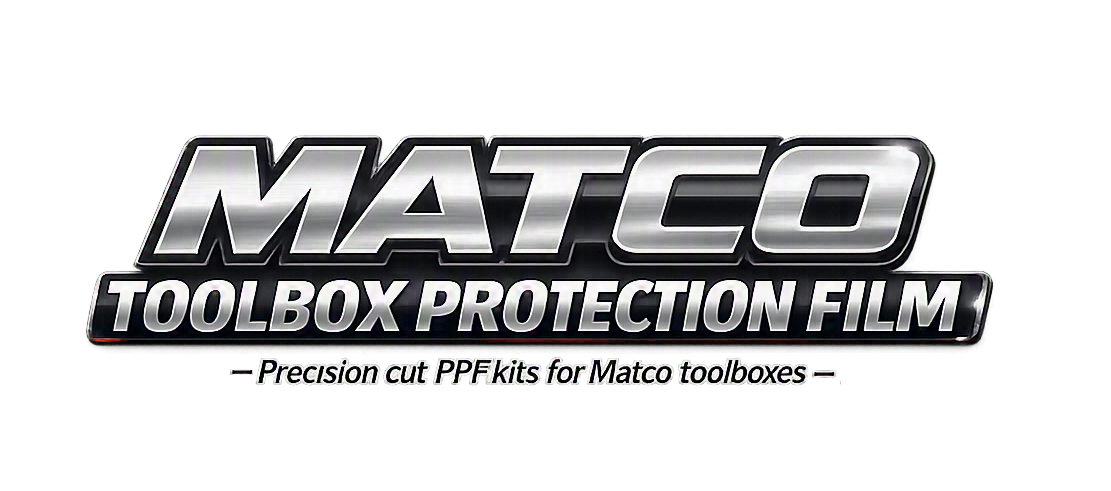 Logo for Matco Toolbox Protection Film with text 'Precision cut PPF kits for Matco toolboxes'.
