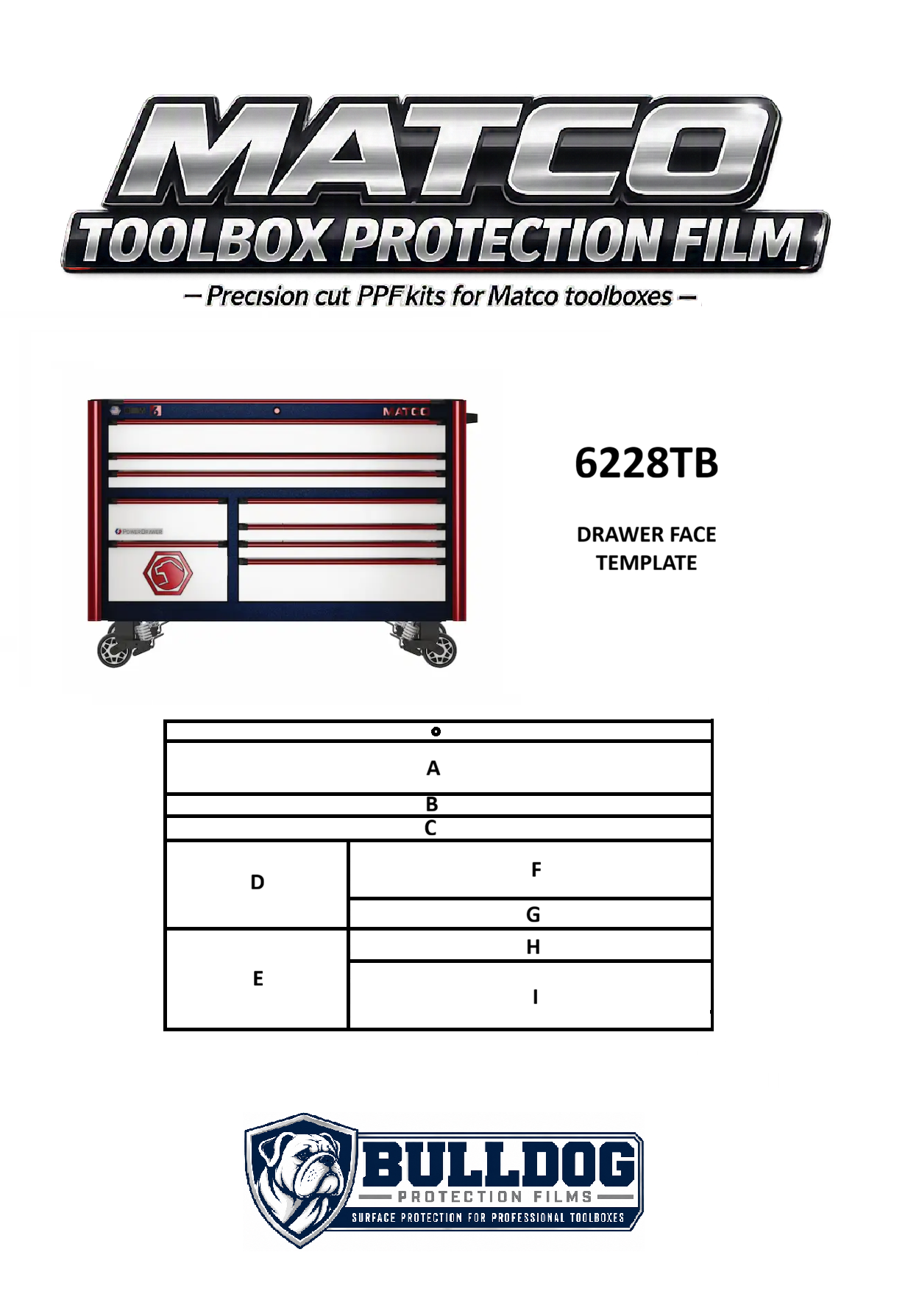 64" 9 DRAWER DOUBLE BAY TOOLBOX PROTECTION FILM KIT