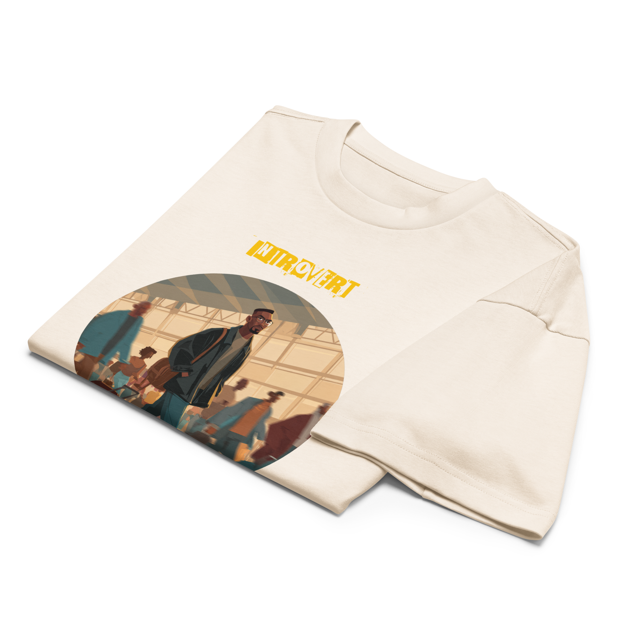 IntrovertedAlpha™ Box Tee in Vintage White for men, soft-toned box tee with a minimalist oversized fit
