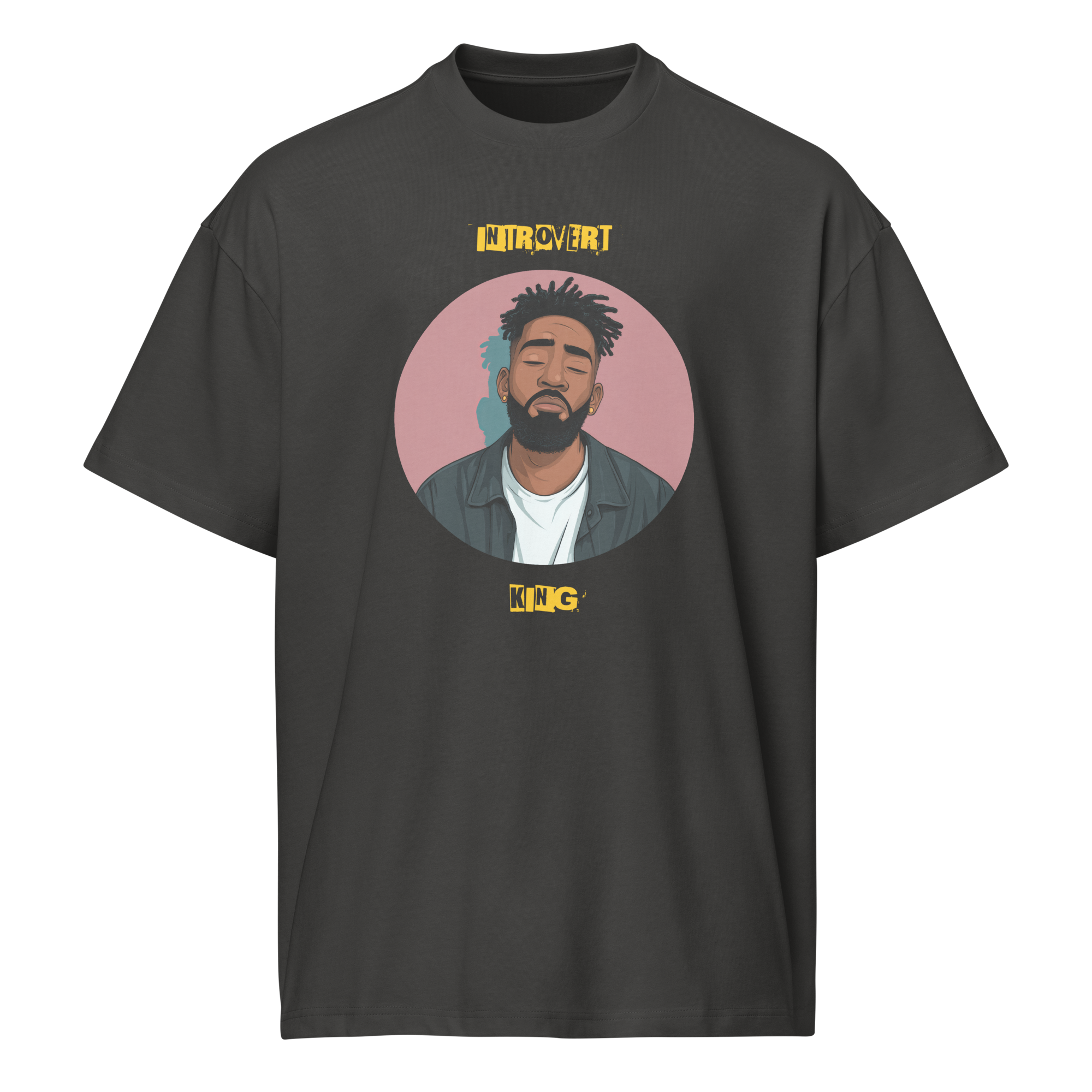 IntrovertedAlpha™ Box Tee in Vintage Black for men, washed boxy T-shirt with a relaxed streetwear silhouette