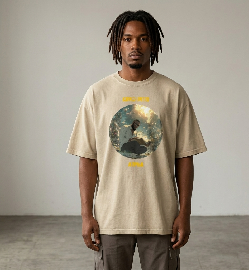 IntrovertedAlpha™ Oversized Faded T-Shirt in Faded Khaki for men, neutral oversized T-shirt with casual streetwear style