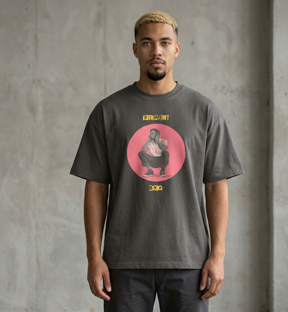 IntrovertedAlpha™ Box Tee in Vintage Black for men, washed boxy T-shirt with a relaxed streetwear silhouette