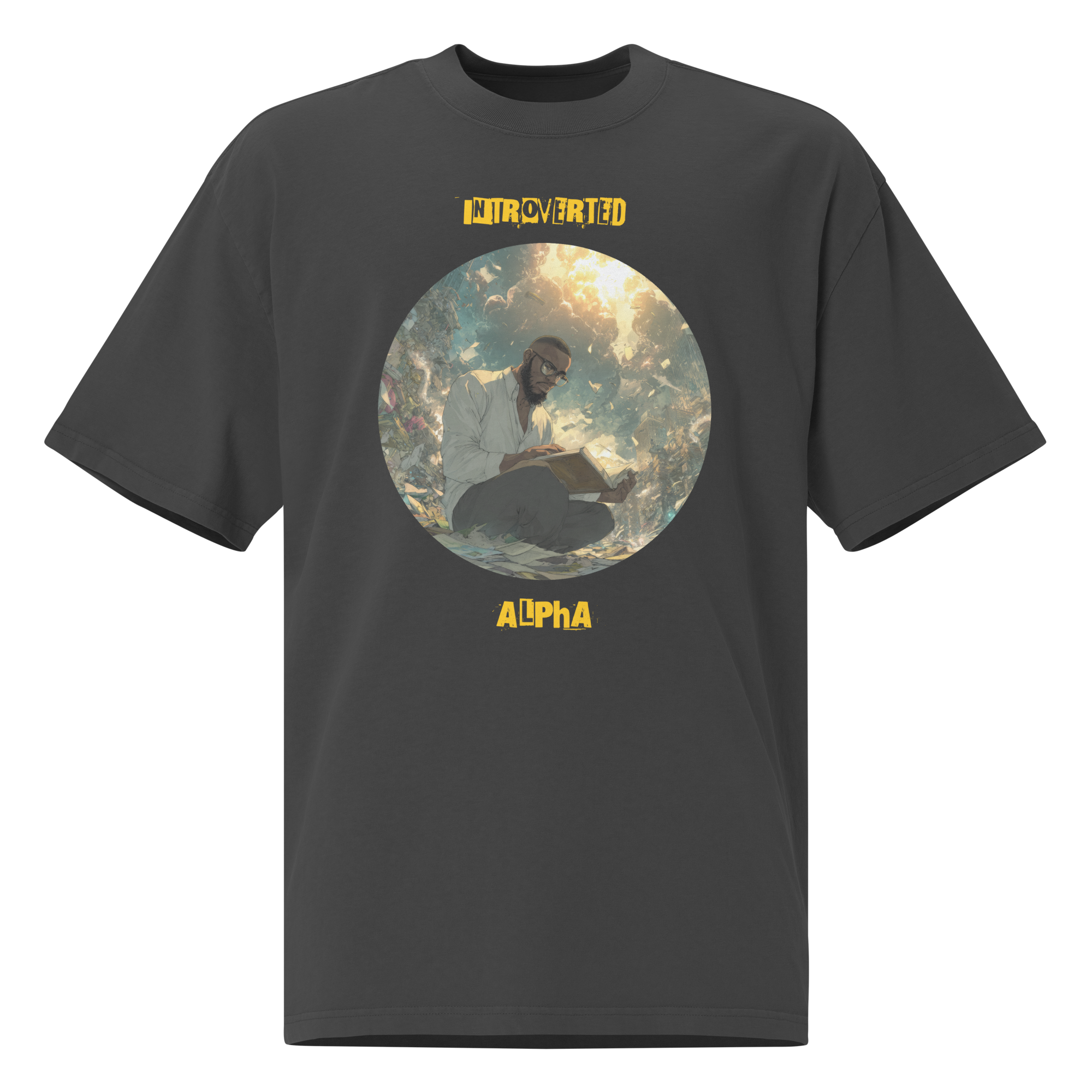 IntrovertedAlpha™ Oversized Faded T-Shirt in Faded Black for men, vintage-wash streetwear with a relaxed oversized fit
