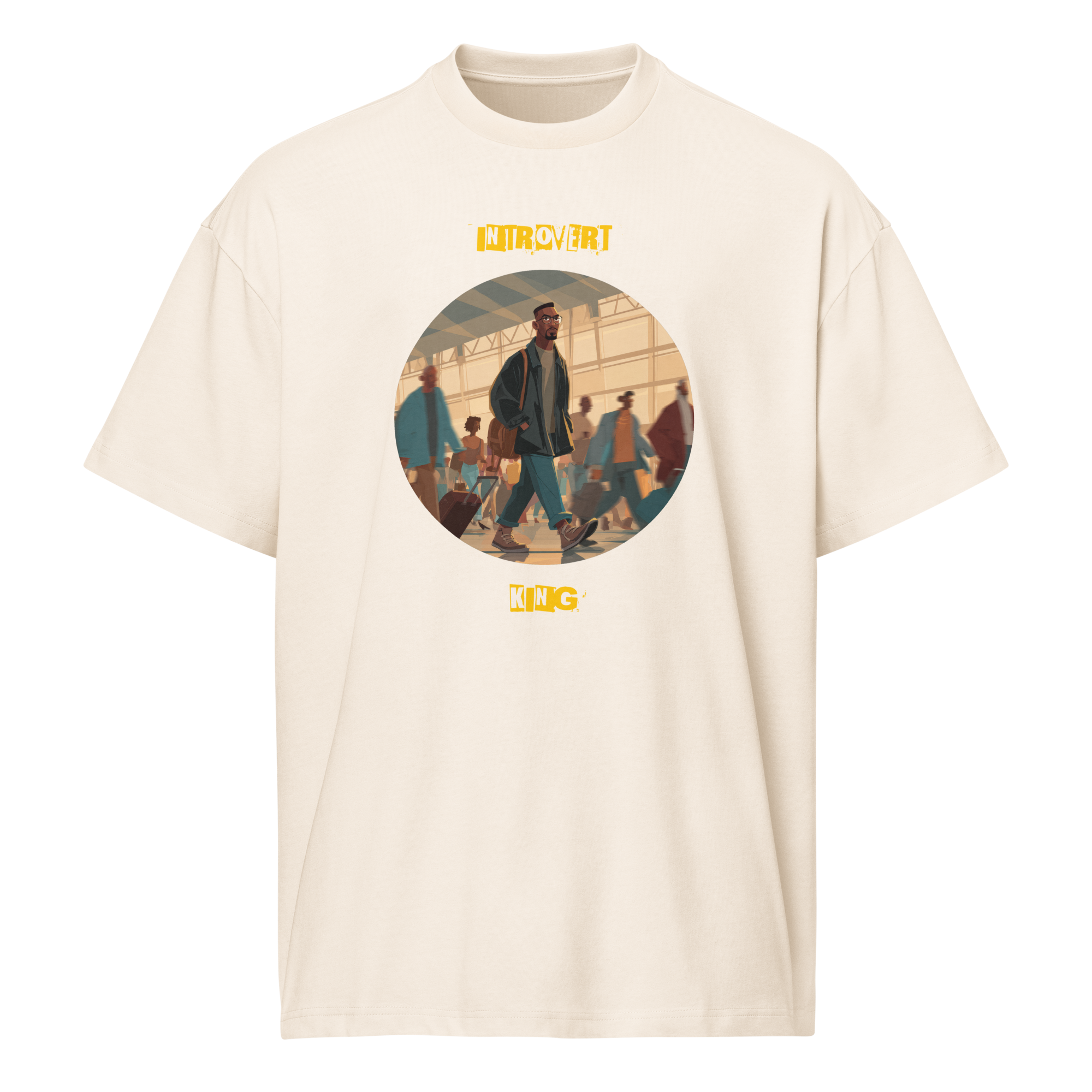 IntrovertedAlpha™ Box Tee in Vintage White for men, soft-toned box tee with a minimalist oversized fit