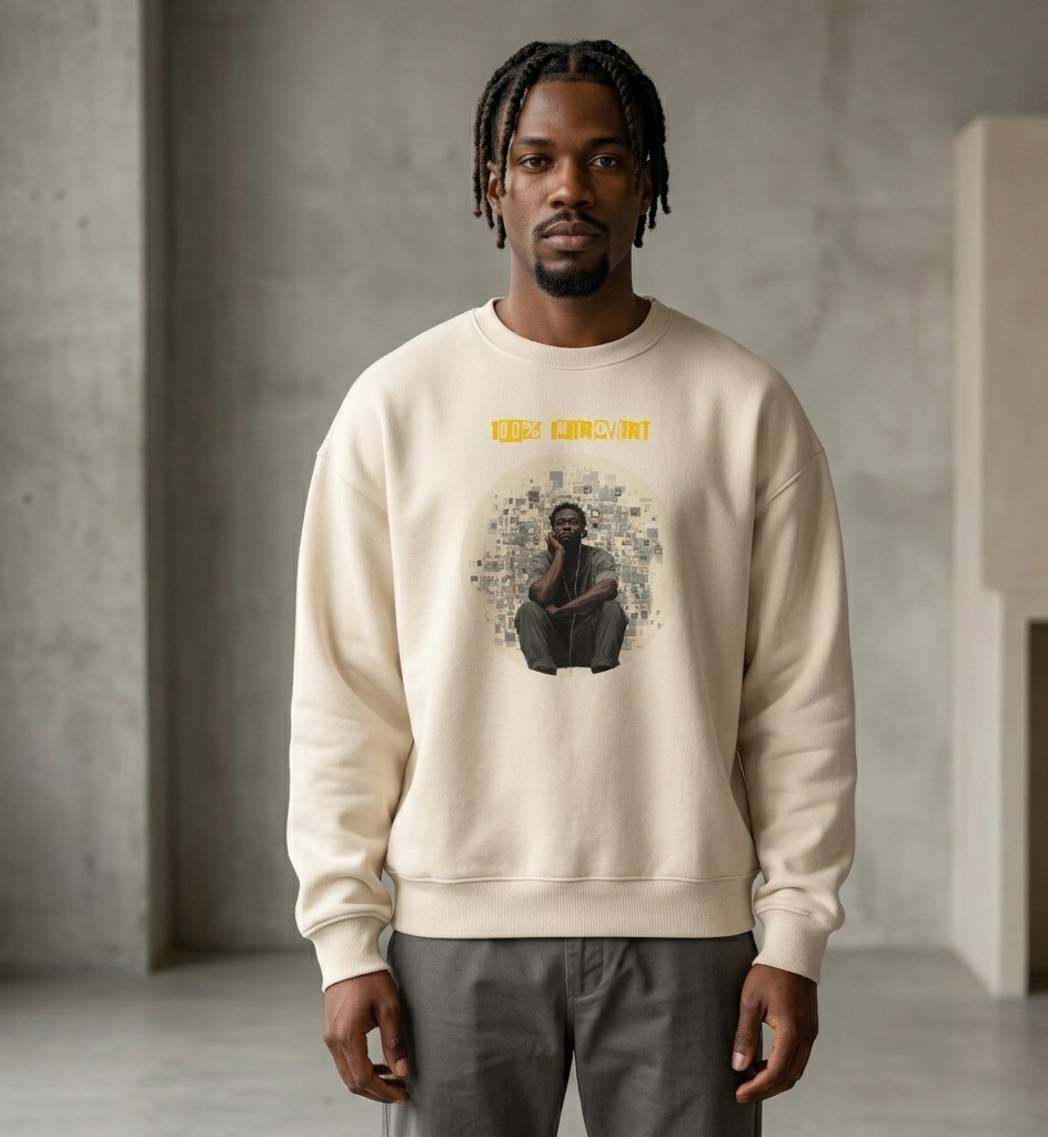 IntrovertedAlpha™ Oversized Sweatshirt in Dust for men, soft neutral sweatshirt with a relaxed oversized fit