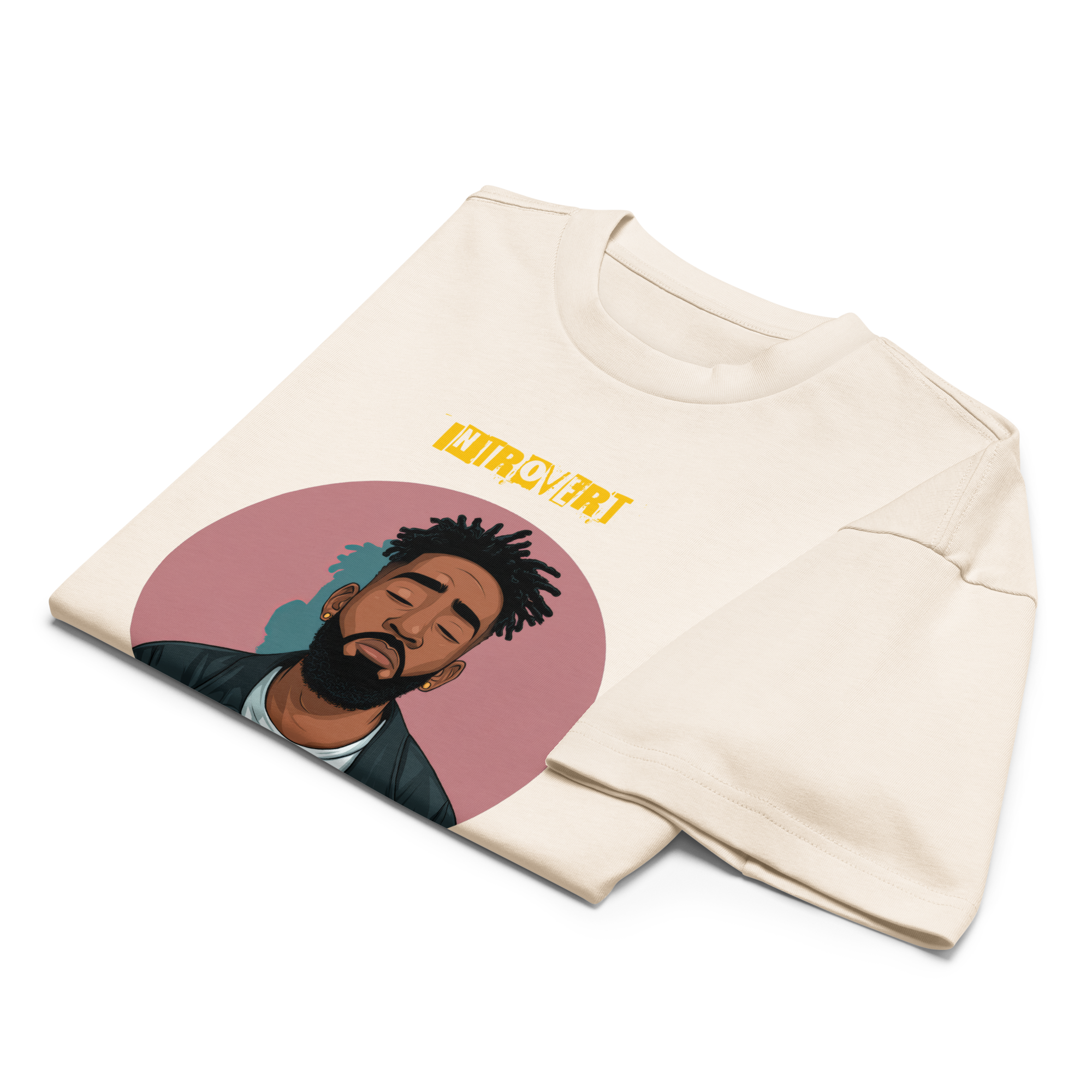 IntrovertedAlpha™ Box Tee in Vintage White for men, soft-toned box tee with a minimalist oversized fit