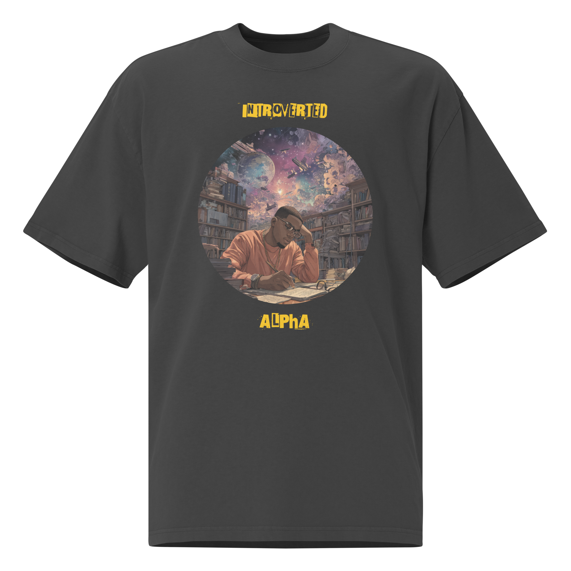 IntrovertedAlpha™ Oversized Faded T-Shirt in Faded Black for men, vintage-wash streetwear with a relaxed oversized fit